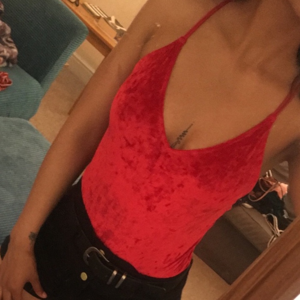 Red velvet body suit.